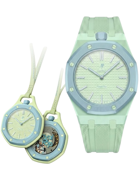 Montre Royal Pop + Bracelet Silicone Vert Pastel